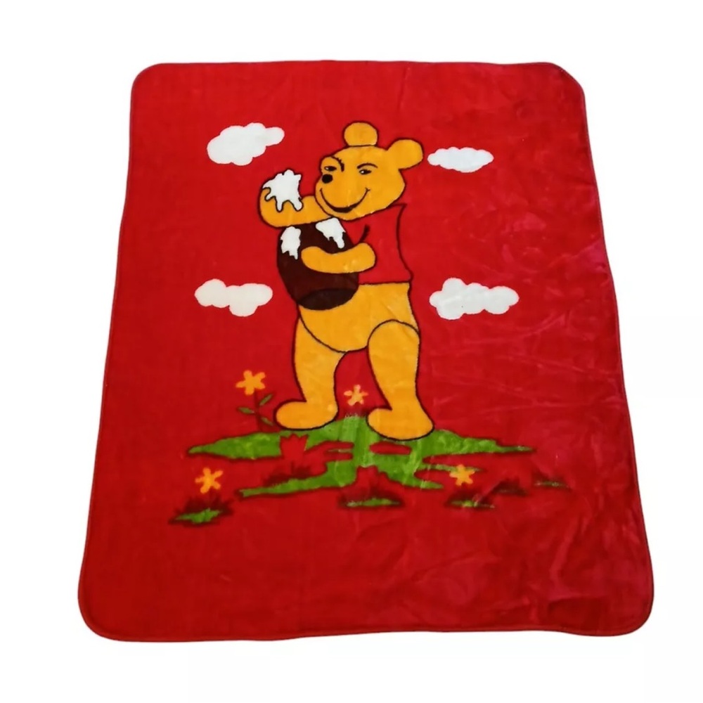 Winnie the Pooh holding honey pot clouds mink red thick plus vintage